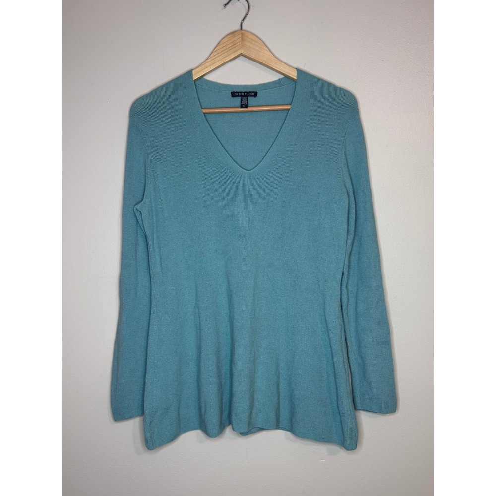Eileen Fisher Merino Wool V Neck Sweaterโ Teal Small